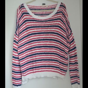 Roxy red white blue knit sweater scoop neck size XL